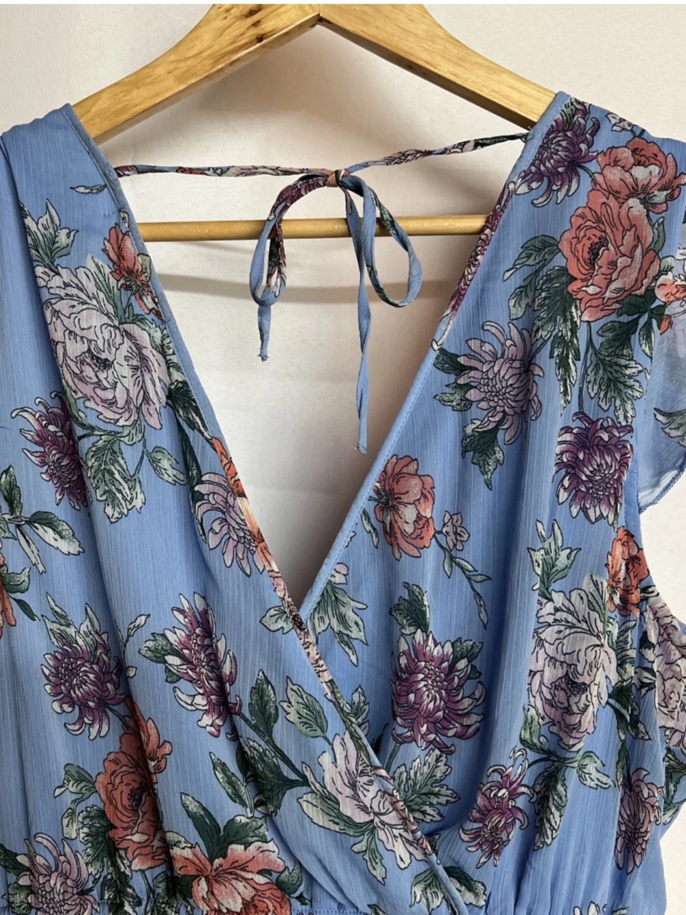 Band of Gypsies Light Blue Floral Asymmetrical Cottagecore Maxi Dress XL - Picture 13 of 16